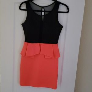 Coral and black bodycon mini dress